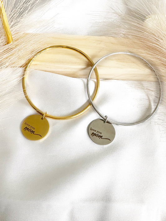 Bracelet jonc pastille maman en acier inoxydable