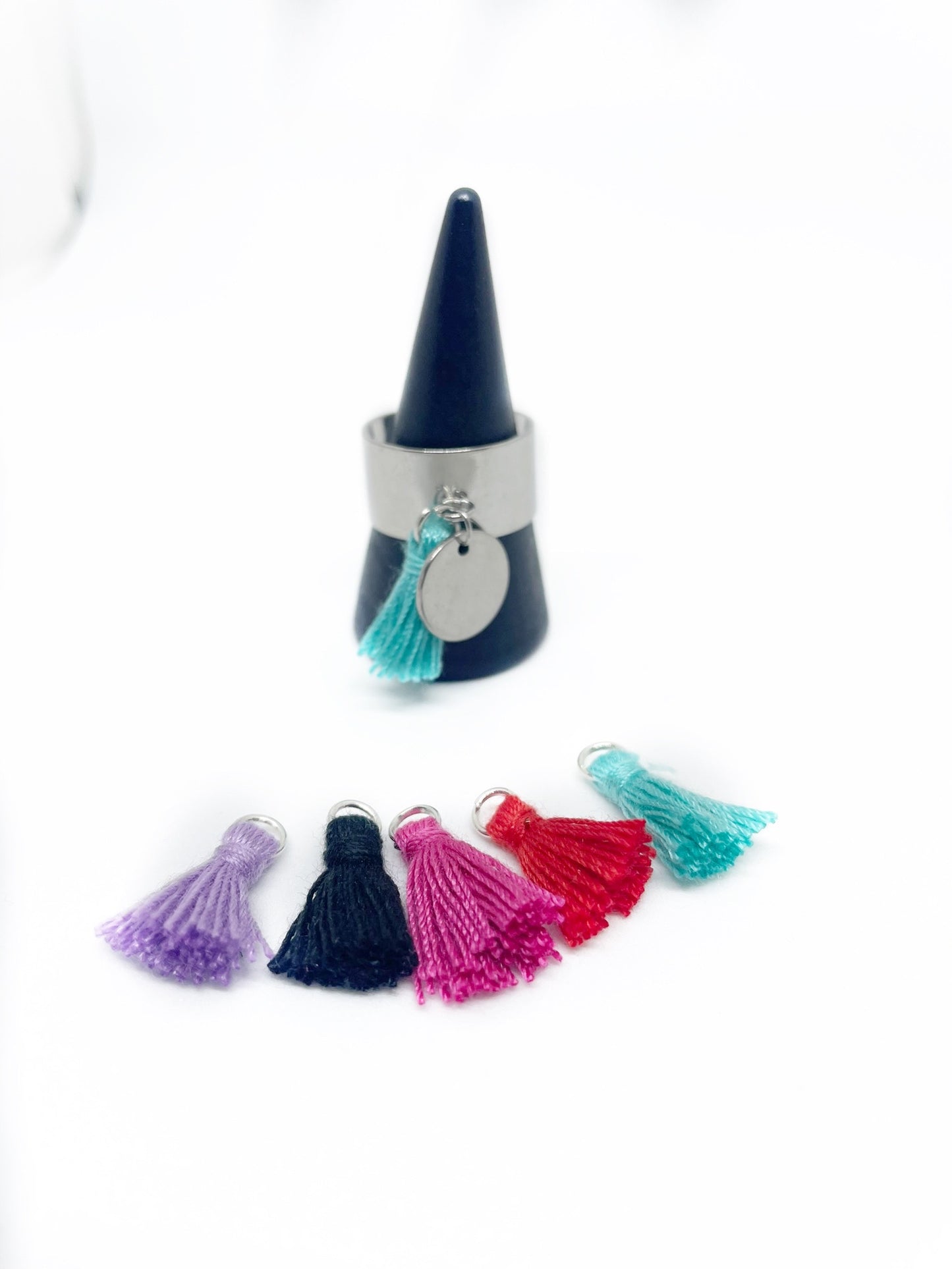 Bague pastille Pompom en acier inoxydable ajustable