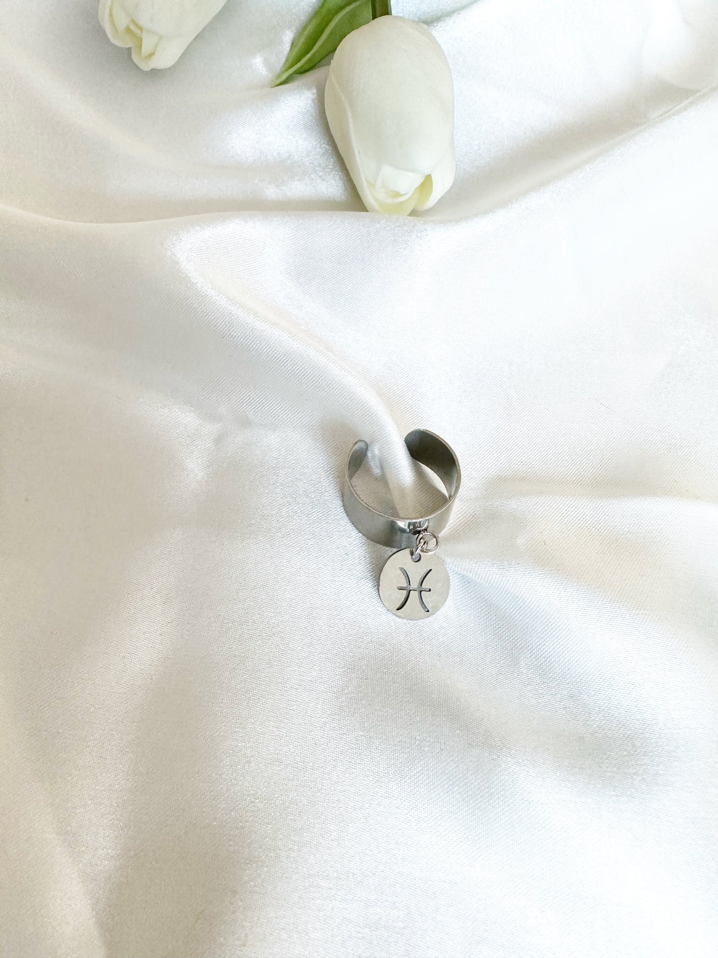 Bague pastille astrologique en acier inoxydable ajustable