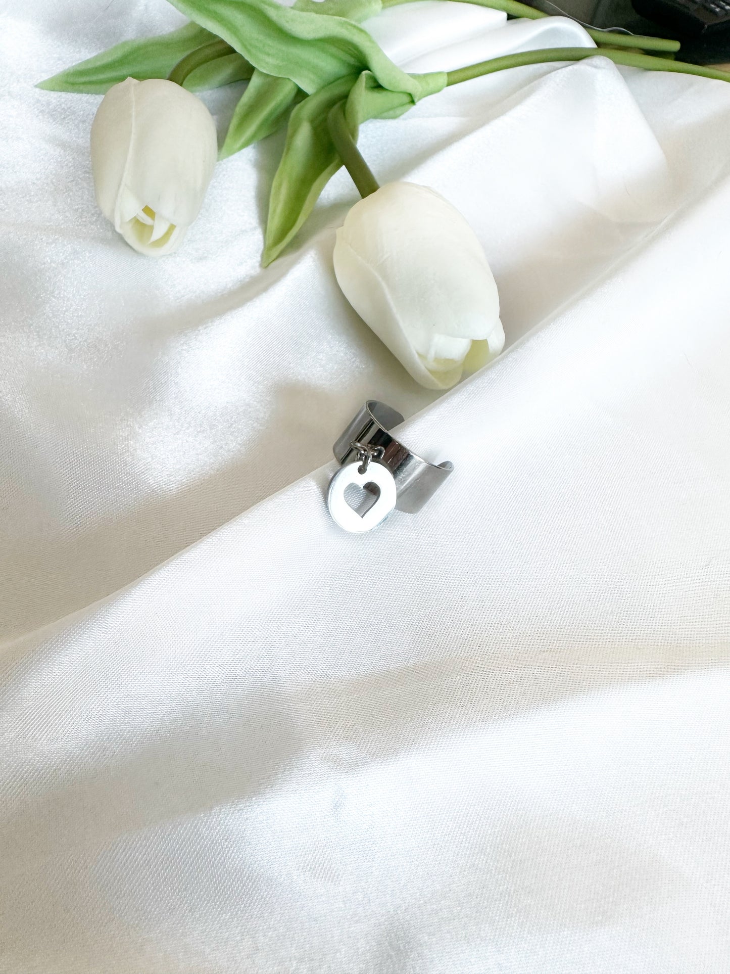 Bague pastille COEUR en acier inoxydable ajustable